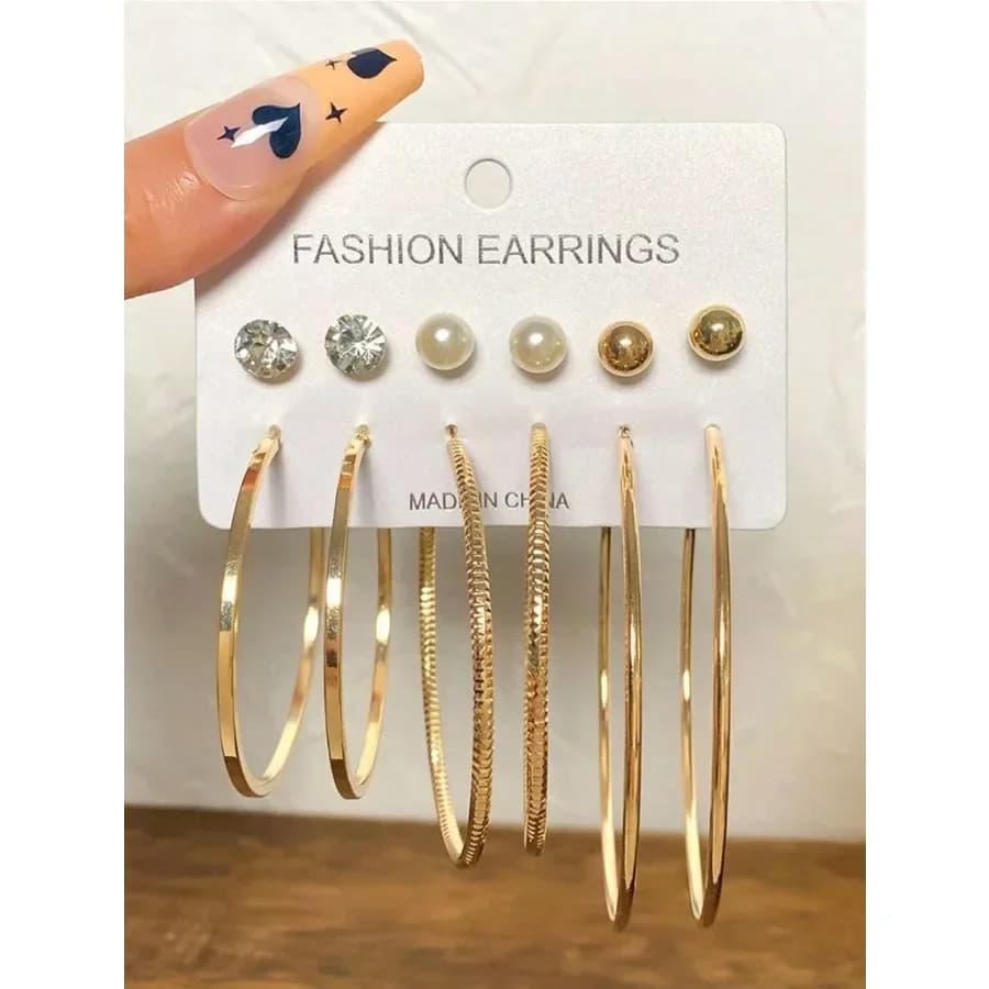 6Pairs Women Rhinestone Faux Pearl Earrings Elegant Hypoallergenic Jewelry for Daily Party Office