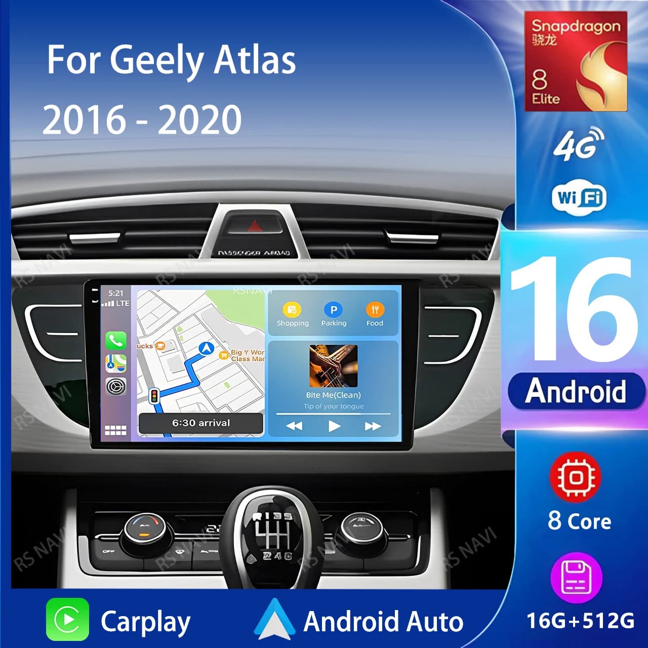 Android 16 Carplay Auto Qualcomm 2K QLED Screen Car Radio Player For Geely Atlas 2016-2020 GPS Wifi Multimedia 4G DSP Stereo BT