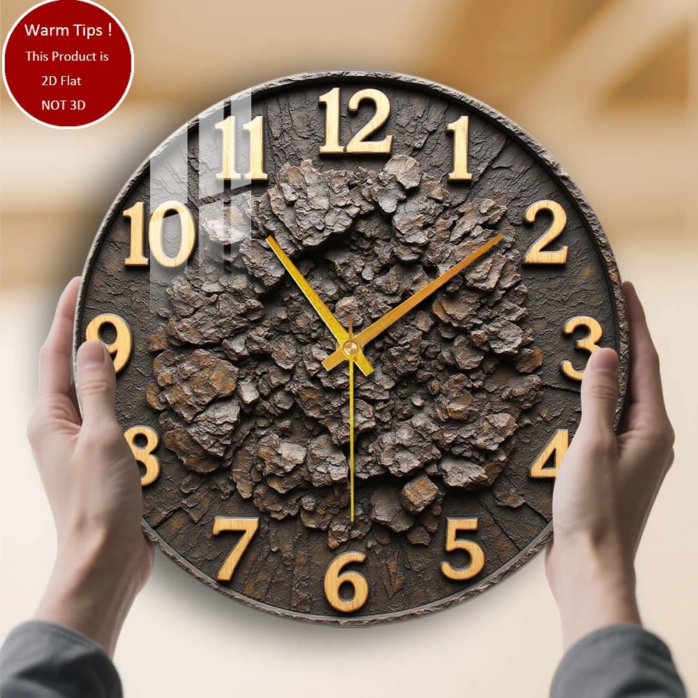 Tempered glass wall clock with rocks, textured dial, suitable for wall decorations or table display anywhere