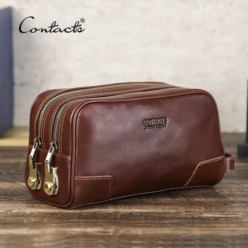 CONTACT'S Genuine Leather Clutch Bags for Men Password Lock Design Zipper Men's Handbags High Quality Purse Large Male Wallets