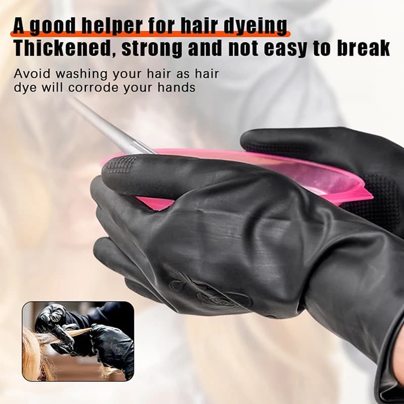Hair Dye Glove Professional For Hair Styling And Dyeing Thick Latex Black Corrosion Resistance High Elasticity Hairdressing Tool