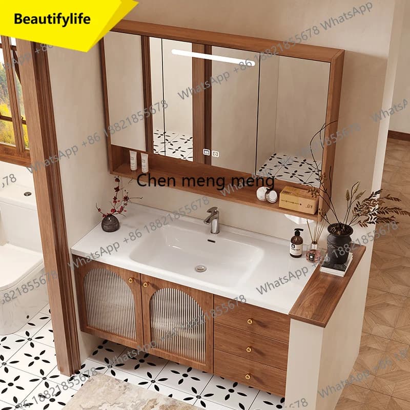Mobile Bagno A17 con Cassetti, Specchio e Lavabo in Rovere Rustico - Armadio Moderno per Bagno