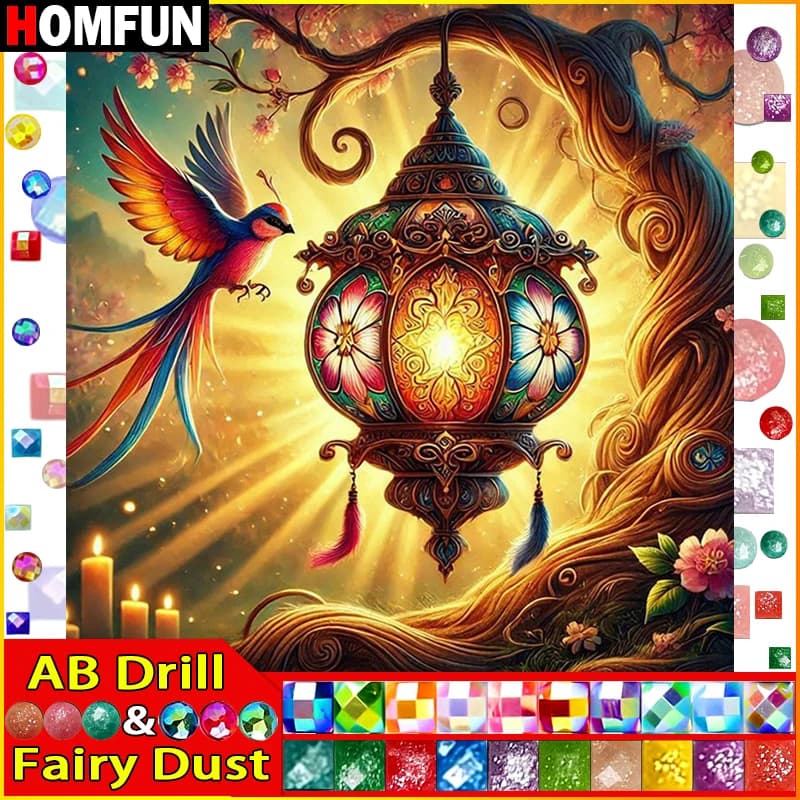 HOMFUN Fata Polvere AB 5D Pittura Diamante DIY "Animale Uccello Luce" Trapano Completo Resina Diamante Ricamo Punto Croce Decorazioni per la Casa