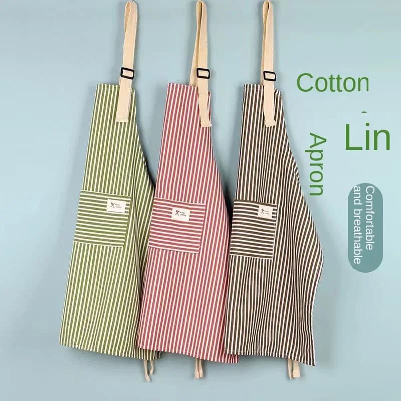 Grembiule in lino a righe, grembiule da cucina unisex regolabile con tasche, adatto per cucinare, pulire, per la casa, grembiuli traspiranti, nuovi