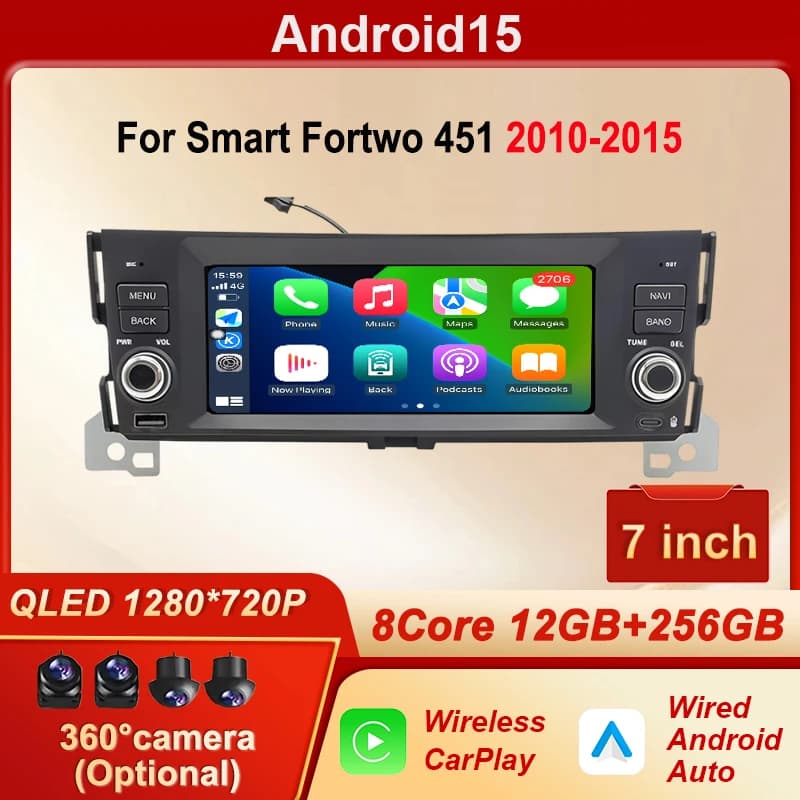 Autoradio Android per Smart Fortwo 451 2010-2015 Wireless Android Auto Carplay Lettore Multimediale per Auto Bluetooth WIFI 4G DSP