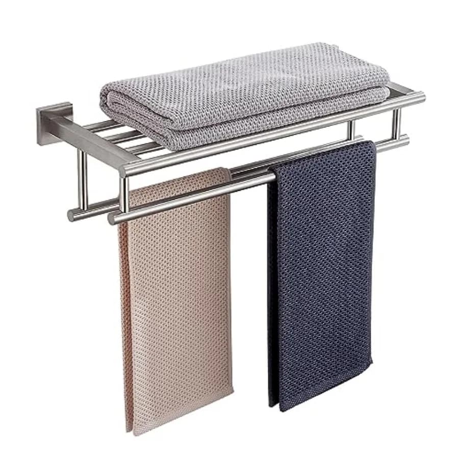Portasciugamani da Bagno 20 Pollici, Portasciugamani a Parete con Doppia Barra, Mensola Portasciugamani in Acciaio Inox SUS304