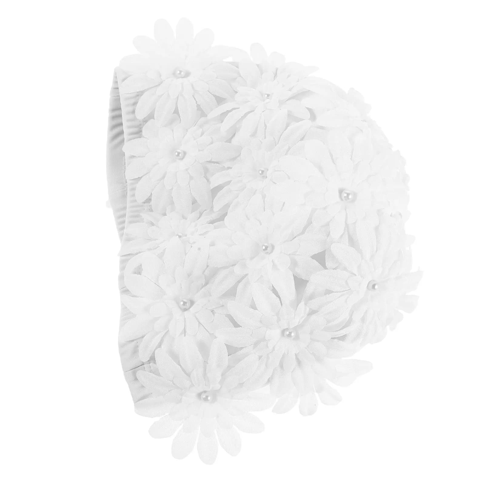 Cuffia da Nuoto Vintage Floreale con Petali 3D, Impermeabile, per Donna, Protezione Capelli Ricci, Uso Piscina e Spiaggia, Bianca