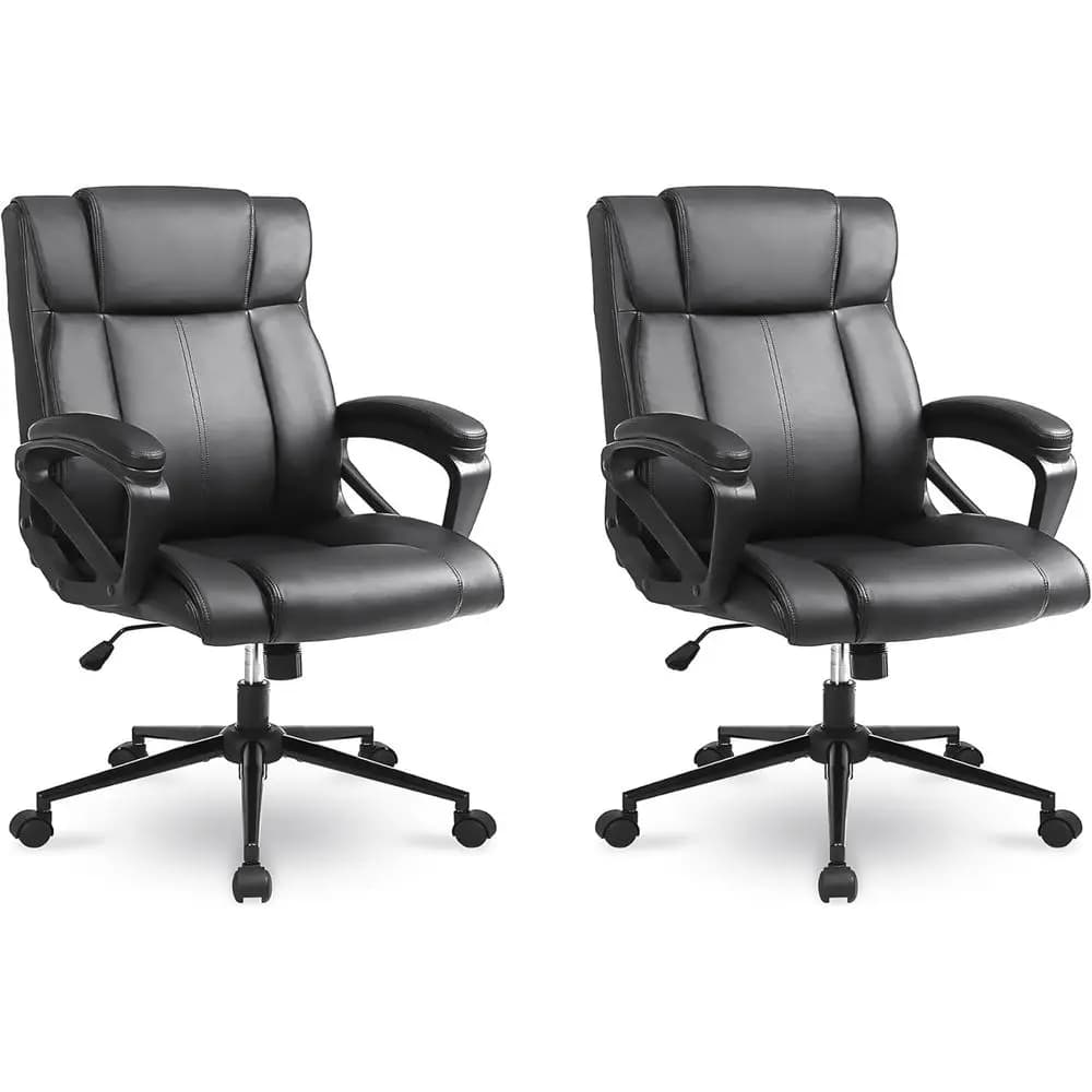 Sedie da Ufficio Ergonomiche con Ruote, Braccioli Imbottiti, Supporto Lombare e Rivestimento in Pelle per Casa e Gaming (Nero)