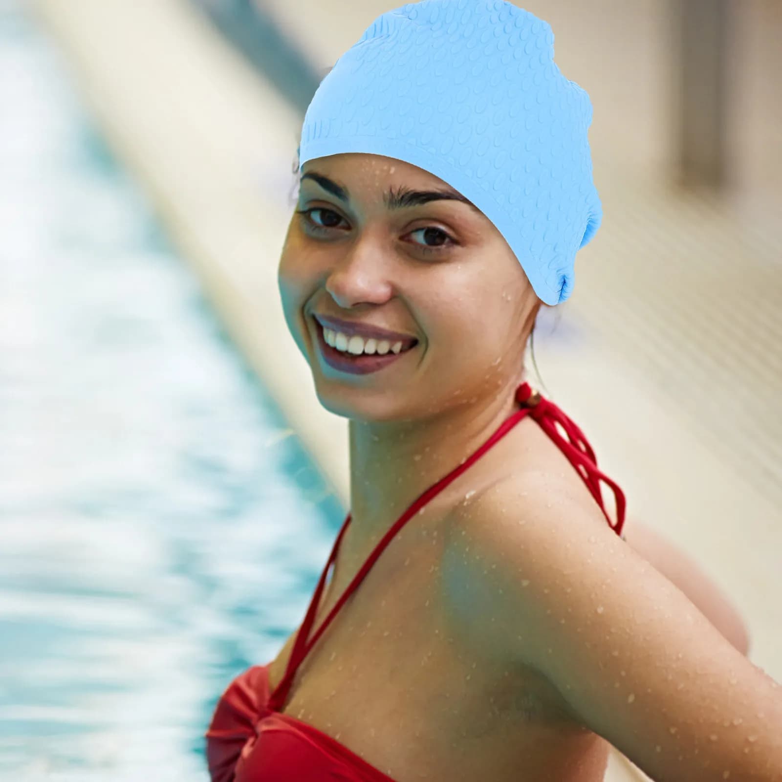 Silicone Swimming Hat Waterproof Elastic Stylish Head Protective Cap Water Drop Shape Bathing Hat Lightweight Comfortable Swim