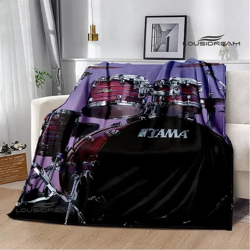 Coperte stampate con motivi a tamburi, coperta calda con flangia, morbida e confortevole per casa, viaggio, letto, picnic, regalo di compleanno