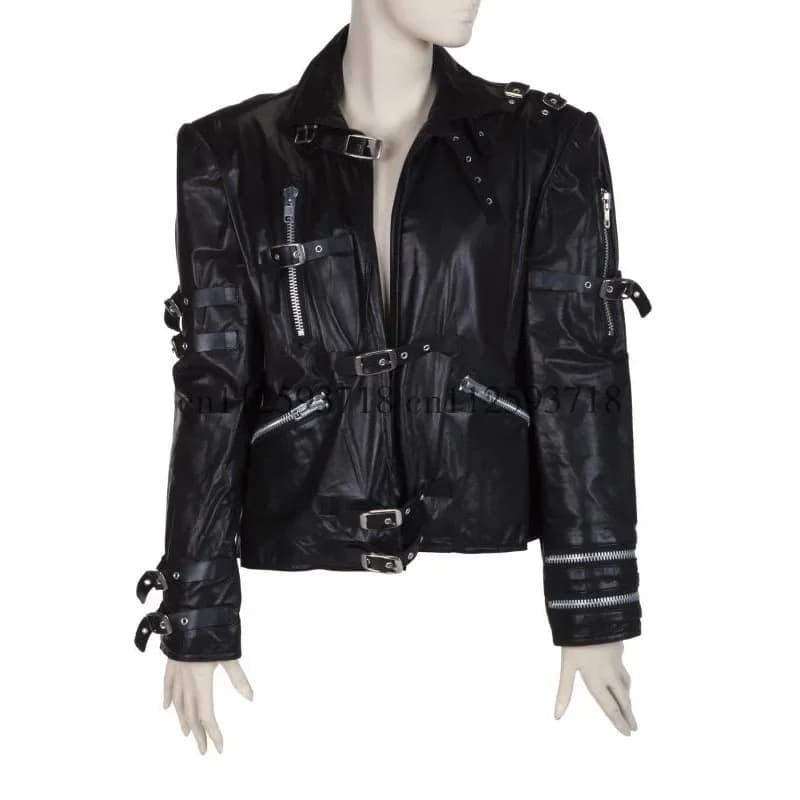 Rivetto giacca nera stile punk da donna in pelle Michael Jackson BAD Fax