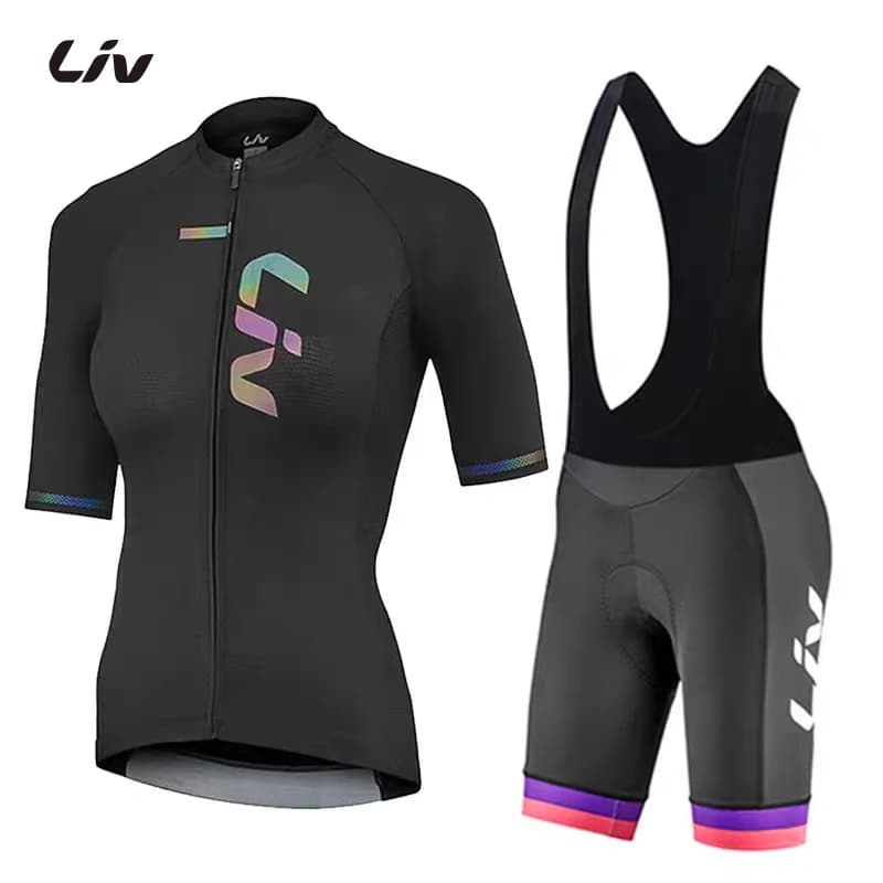 Maglia da ciclismo LIV da donna, set di abbigliamento sportivo estivo da ciclismo, top da ciclismo con protezione solare, pantaloncini da ciclismo versatili e slim fit