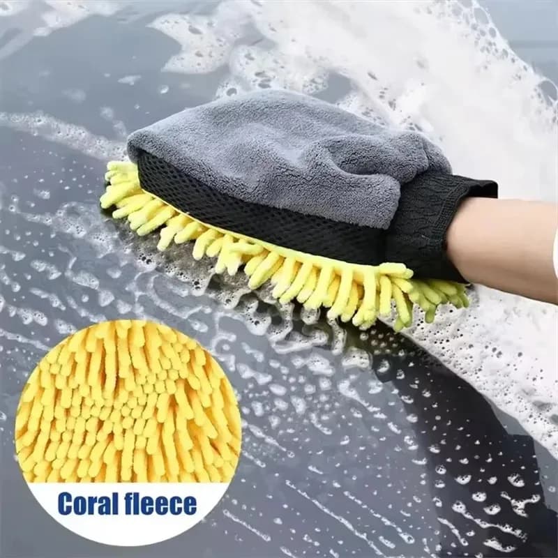 1 pz Guanto a doppia faccia Guanto per cera Spazzola per dettagli Guanti per lavaggio auto in microfibra impermeabile Guanto impermeabile in ciniglia Lavaggio auto morbido