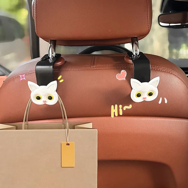 2 pezzi adorabili ganci per poggiatesta per seggiolino auto con gatto cartone animato 3D - organizer universale per riporre veicoli per borse, borsette, cappotti carini