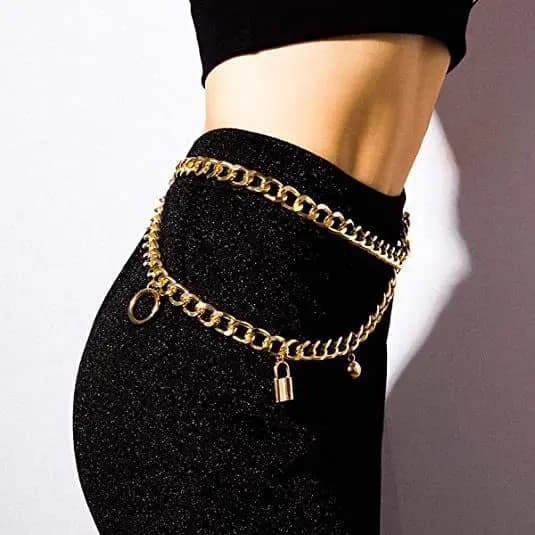 Catena da vita da donna alla moda, esagerata, geometrica, multistrato, spessa, a forma di anello, con frange, gioiello per la vita, catena per il corpo di tendenza