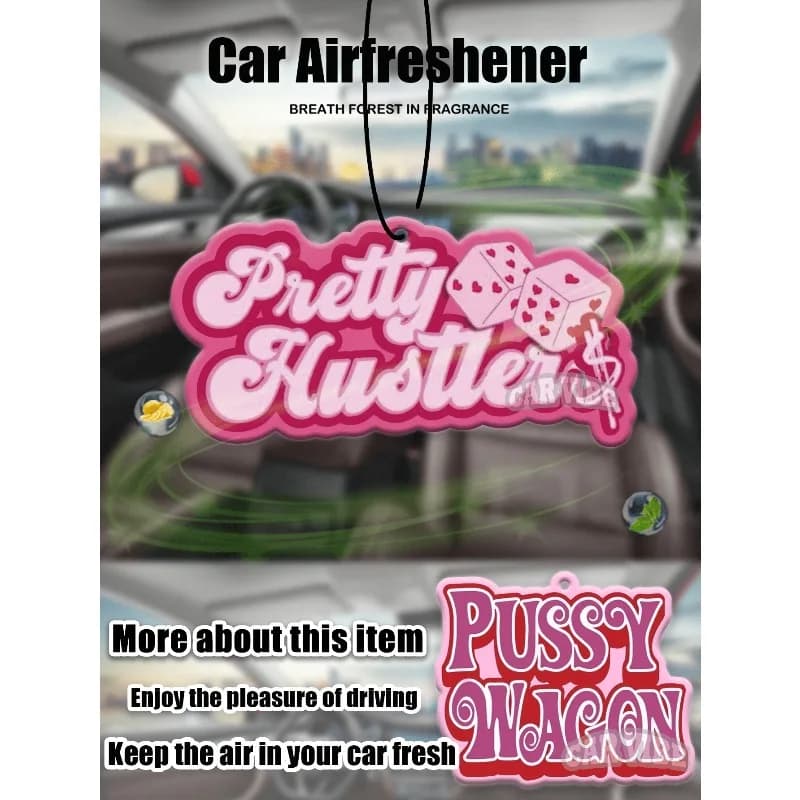 Car Air Freshener | Pink "Pretty Hustler & Wago" | Rearview Mirror Scent Strip | Car Interior Decor | Gift for Friends
