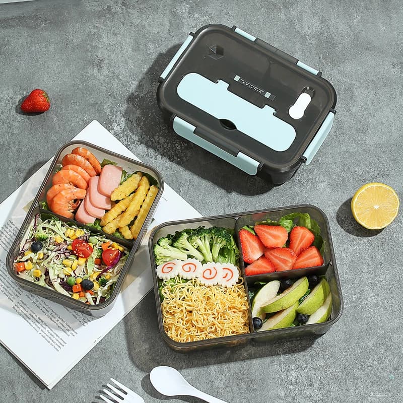 Portapranzo da 1 pezzo con cucchiaio e forchetta, bento box quadrato per microonde divisorio, contenitore per alimenti a prova di perdite, disinfettante per le mani, utilizzato per r