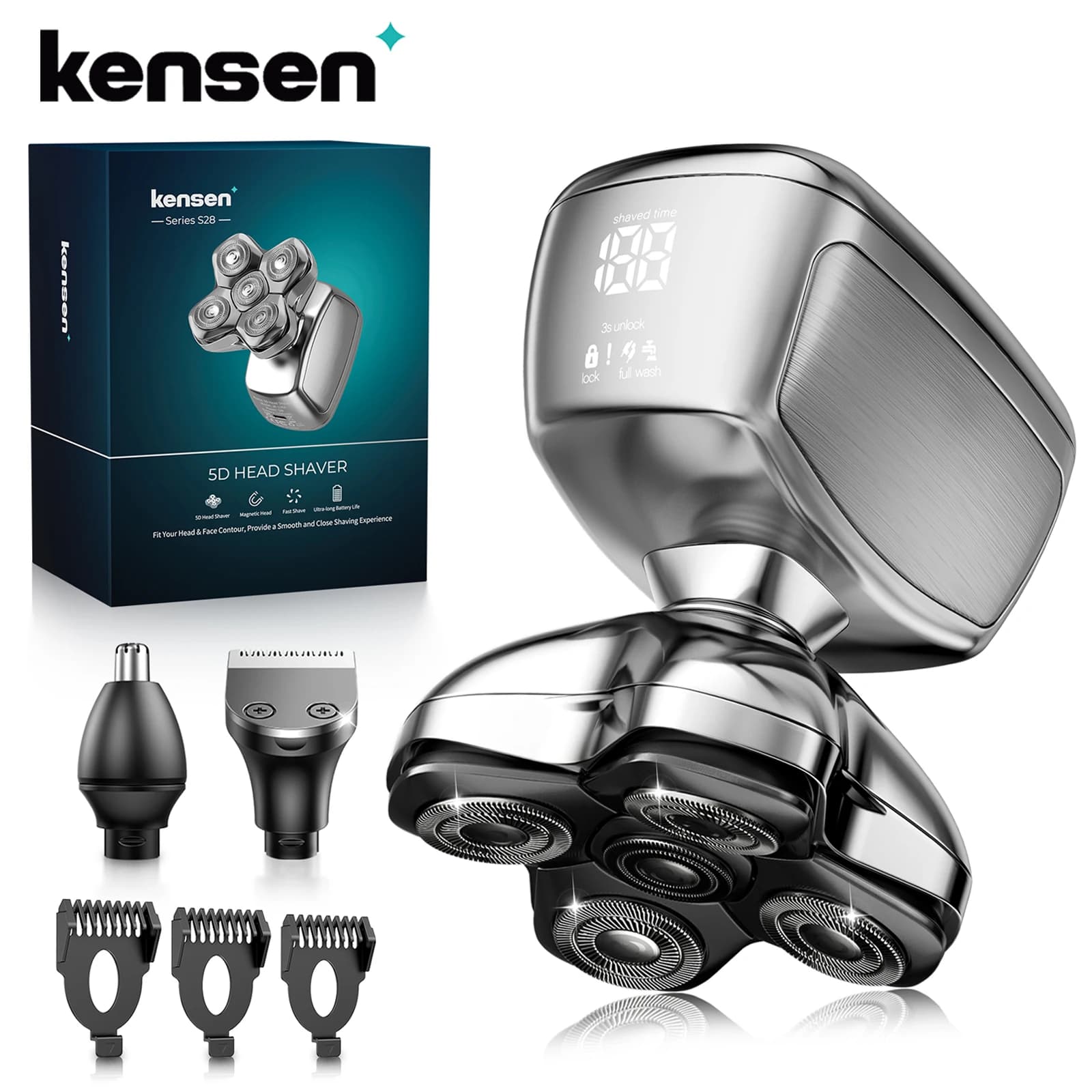 KENSEN S28 Electric Razor for Men Hot Barba Trimmer 5D Floating Head Razor Naso Cutlery 5 in 1 Men Barbary Machine