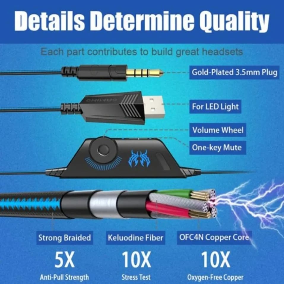 XIKCU G9000 Gaming Headset Deep Bass Stereo Casque Wired Headphone Glowing Earphone with Microphone for PS5 PS4 XBOX PC Laptop