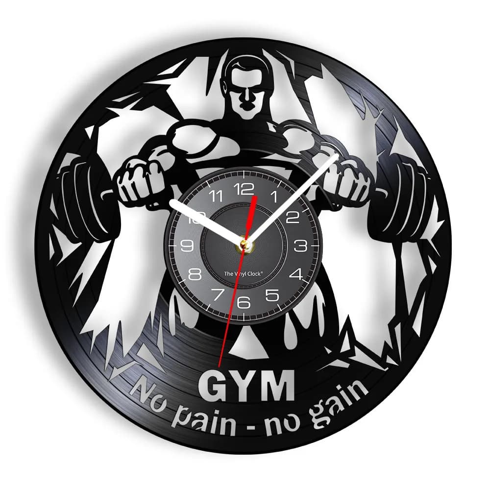 NO PAIN NO GAIN PALESTRA Wall Clock for Fitness Vinyl Disc Bearing Clock Pesi Men Inspirational Fitness Studio Wall Decoration Clock