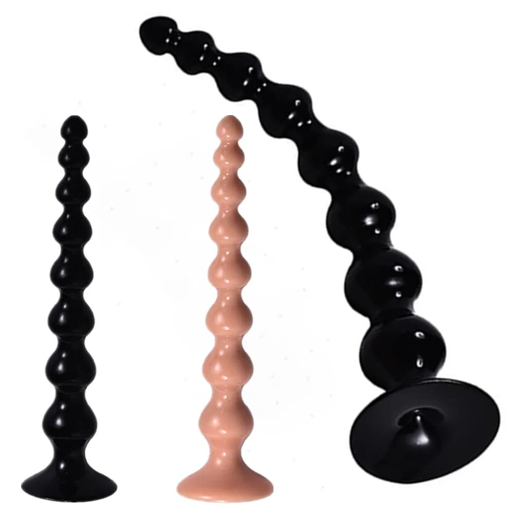 Long Anal Beads Plug with Strong Suction Cup Soft Silicone Butt Plug Thread G-spot Prostate Massage Stimulation Dildo Anus Train
