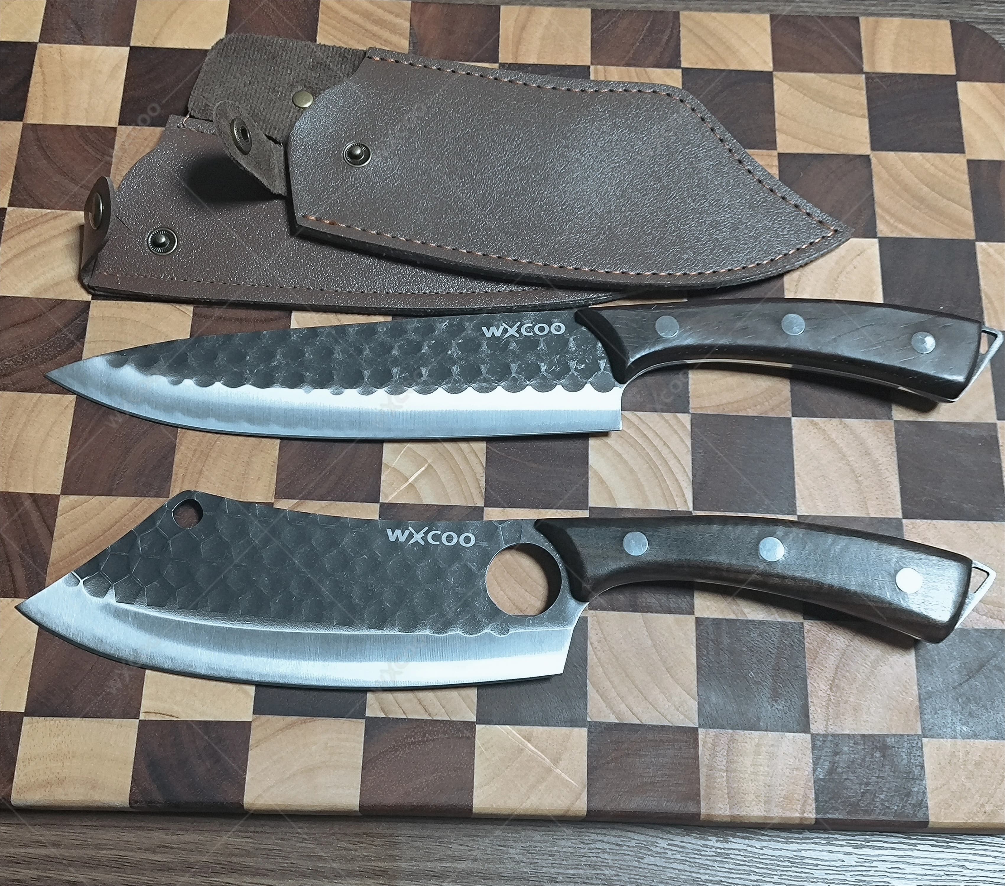 WXCOO Stainless Steel Butcher Knife, Meat Knife, Chef's Kitchen Knife, for Sliceing Fish and Vegetables, with Fodero
