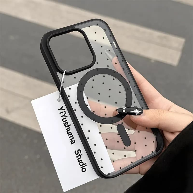 Polka Dot Printed Magnetic Phone Case For iPhone 18 17 16 15 14 13 12 Pro Max Mini X XS XR 14 Plus 16E 17Air Clear Hard Cover