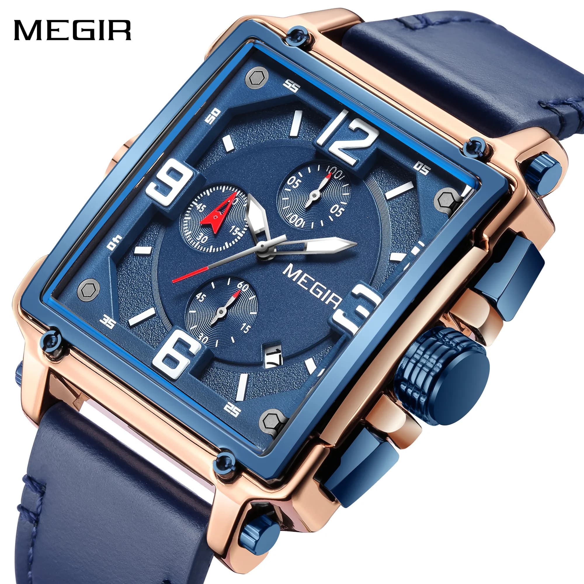 MEGIR Orologi sportivi di moda per uomo Orologio da polso al quarzo luminoso impermeabile Cinturino in pelle Cronografo Orologio Reloj Hombre 2061