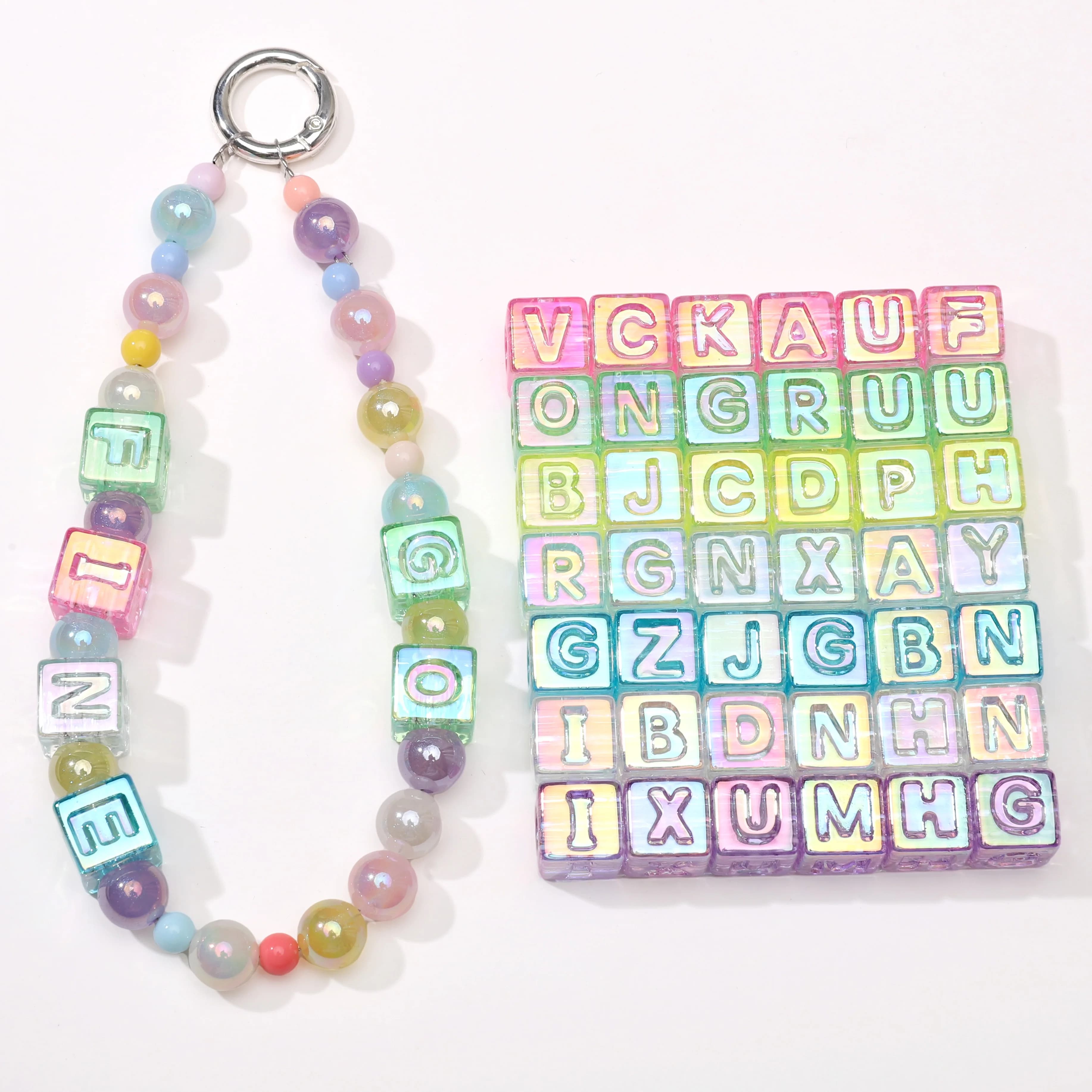 10 pieces bordering transparent colored beads acrylic beads with letters UV beads spacer gifts for girls creation of jewelry accessories DIY