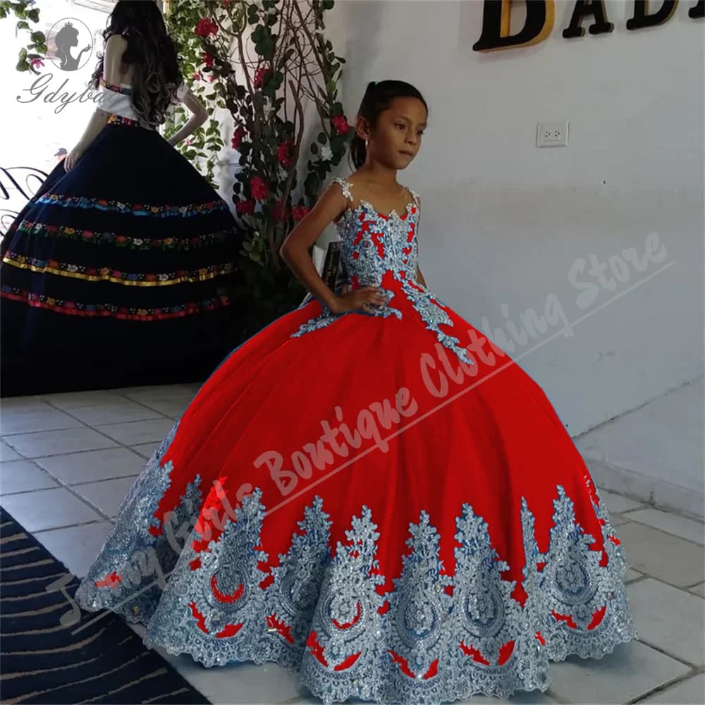 Abito da compleanno di lusso per bambini soffice blu royal applicazioni bianche senza maniche in rete da sposa principessa damigelle d'onore abito da prima comunione
