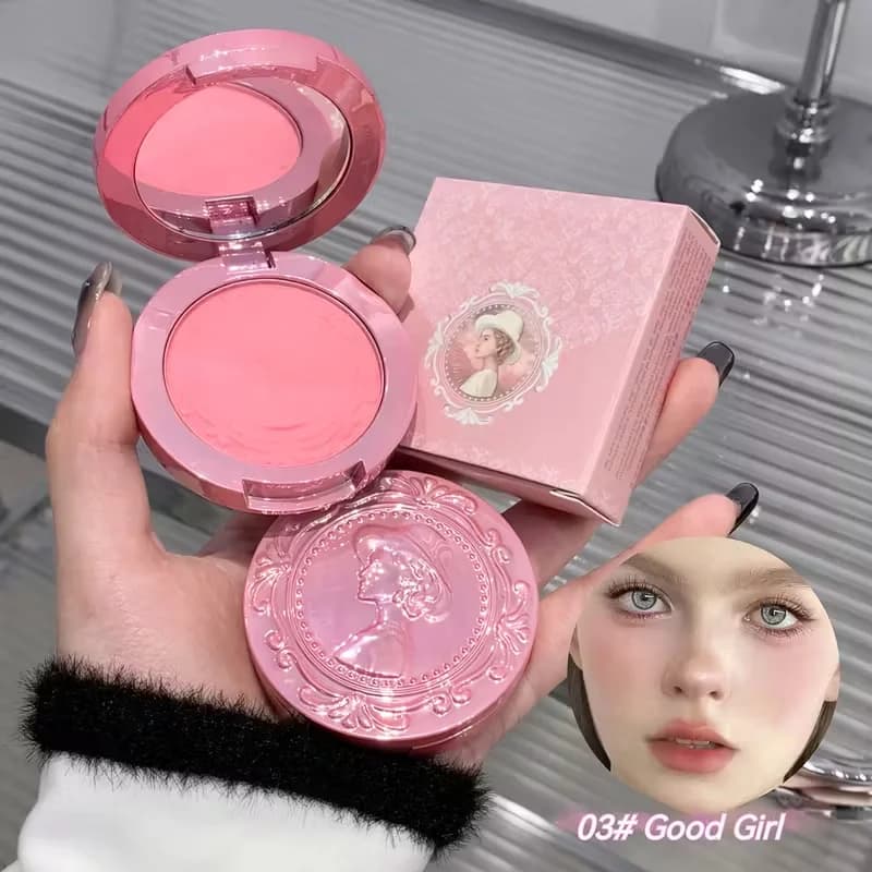 Palette Blush 3D in Rilievo per Ragazze, Polvere Pressata Nude Naturale Opaca, Arancione Marrone, Contouring Viso, Fard e Rouge