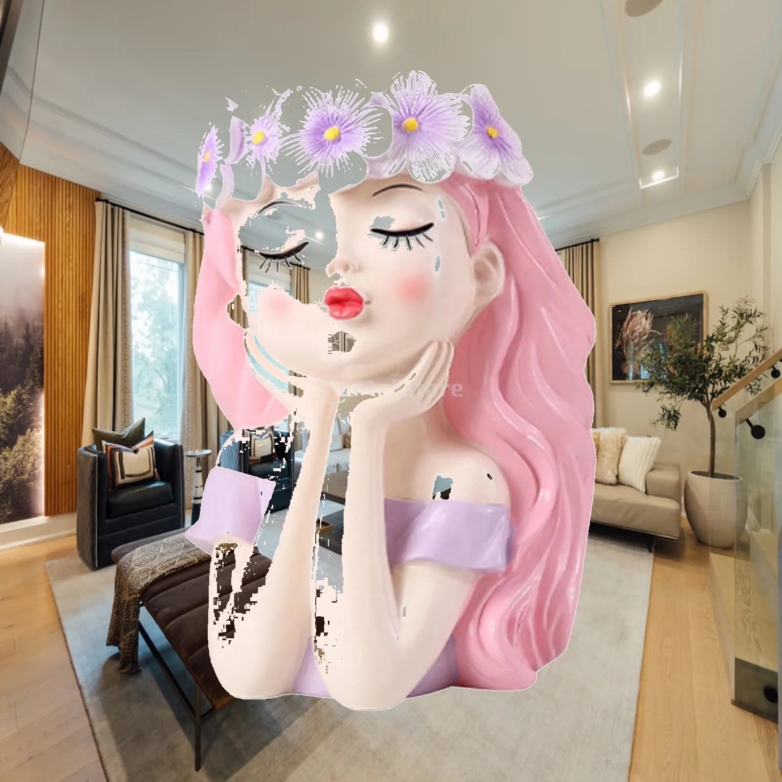 Decorative Girl Statue Flower Pot Durable Resin Planter Indoor Outdoor Ornament for Living Room Home Office Table