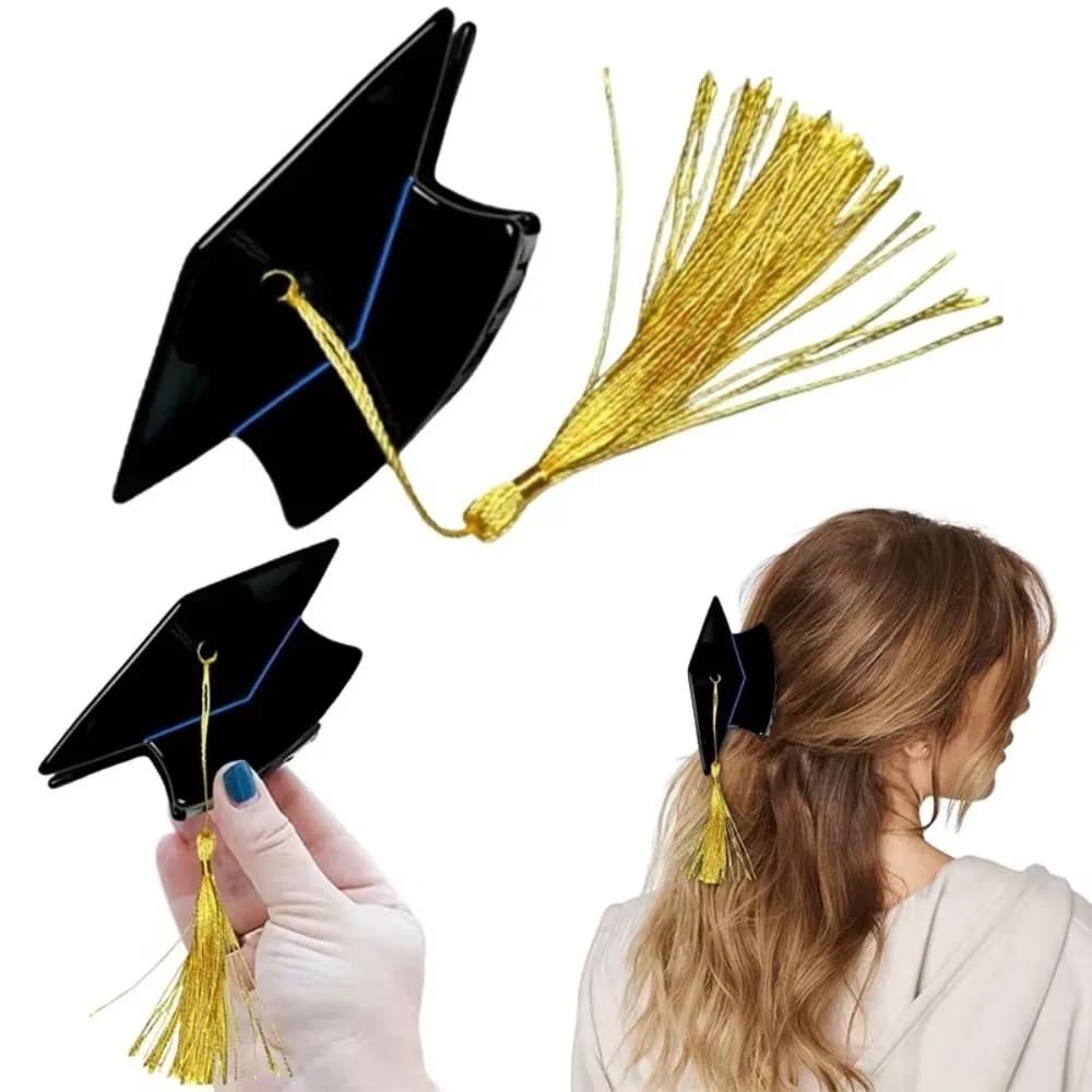 Creative Graduation Cap Hair Claw Yellow Tassels Portable Bachelor Hat Hairpin Mini Cute Small Grab Clip Party Celebration