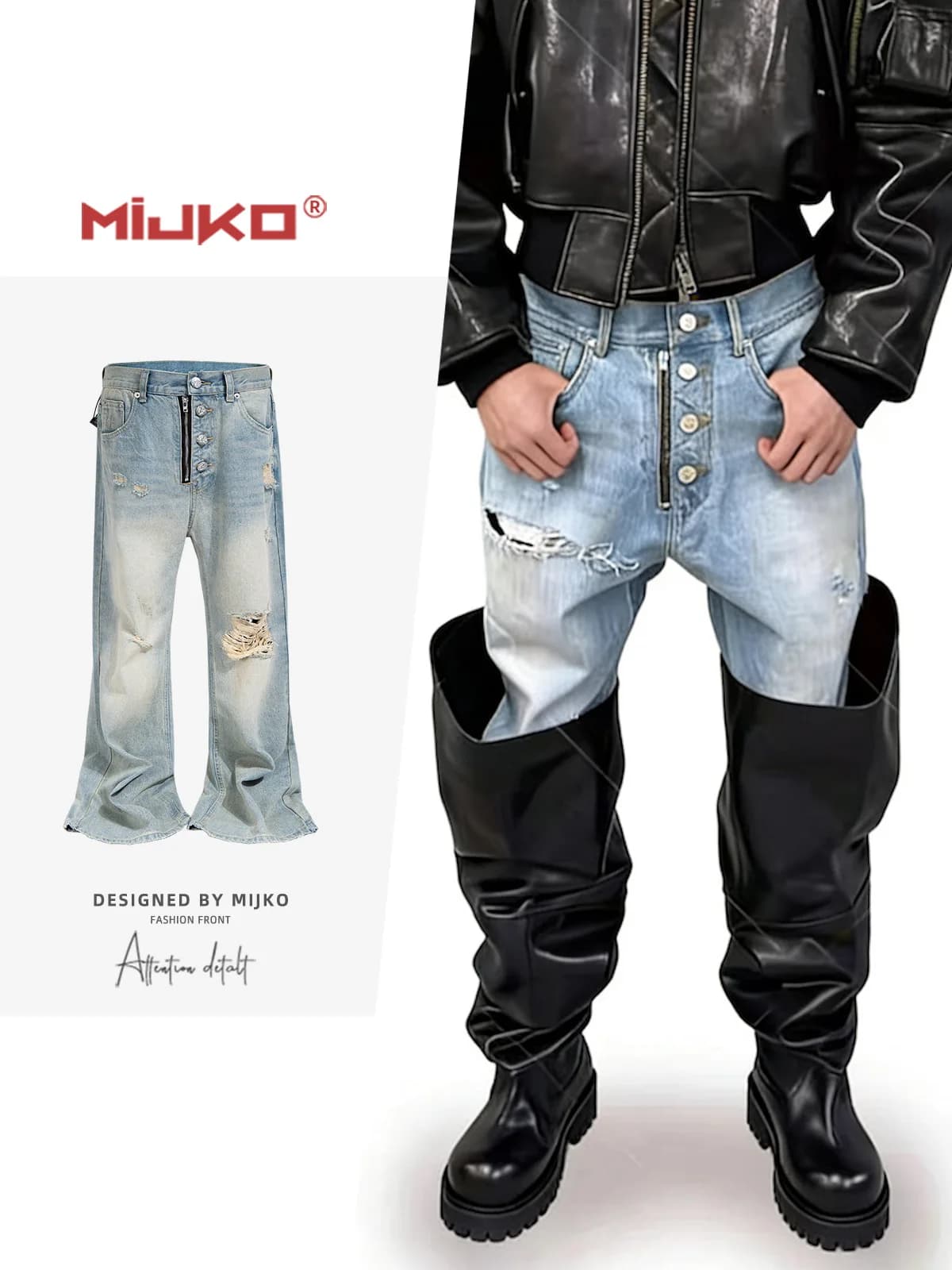 MIJKO Metal Button Flared Jeans TJ178