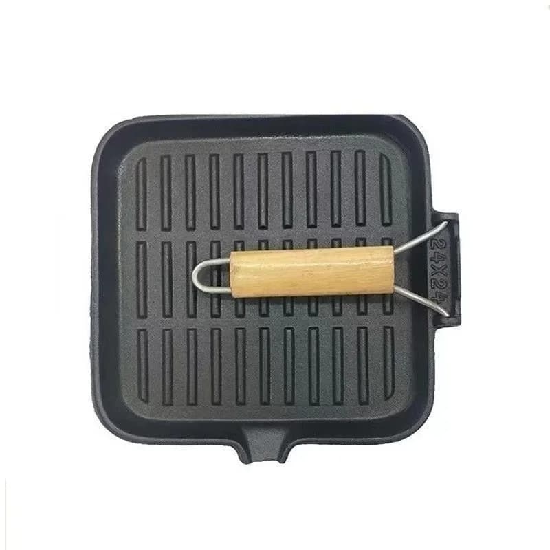 Plate for steaks with 22 cm cast iron pan without coating Square folding handle