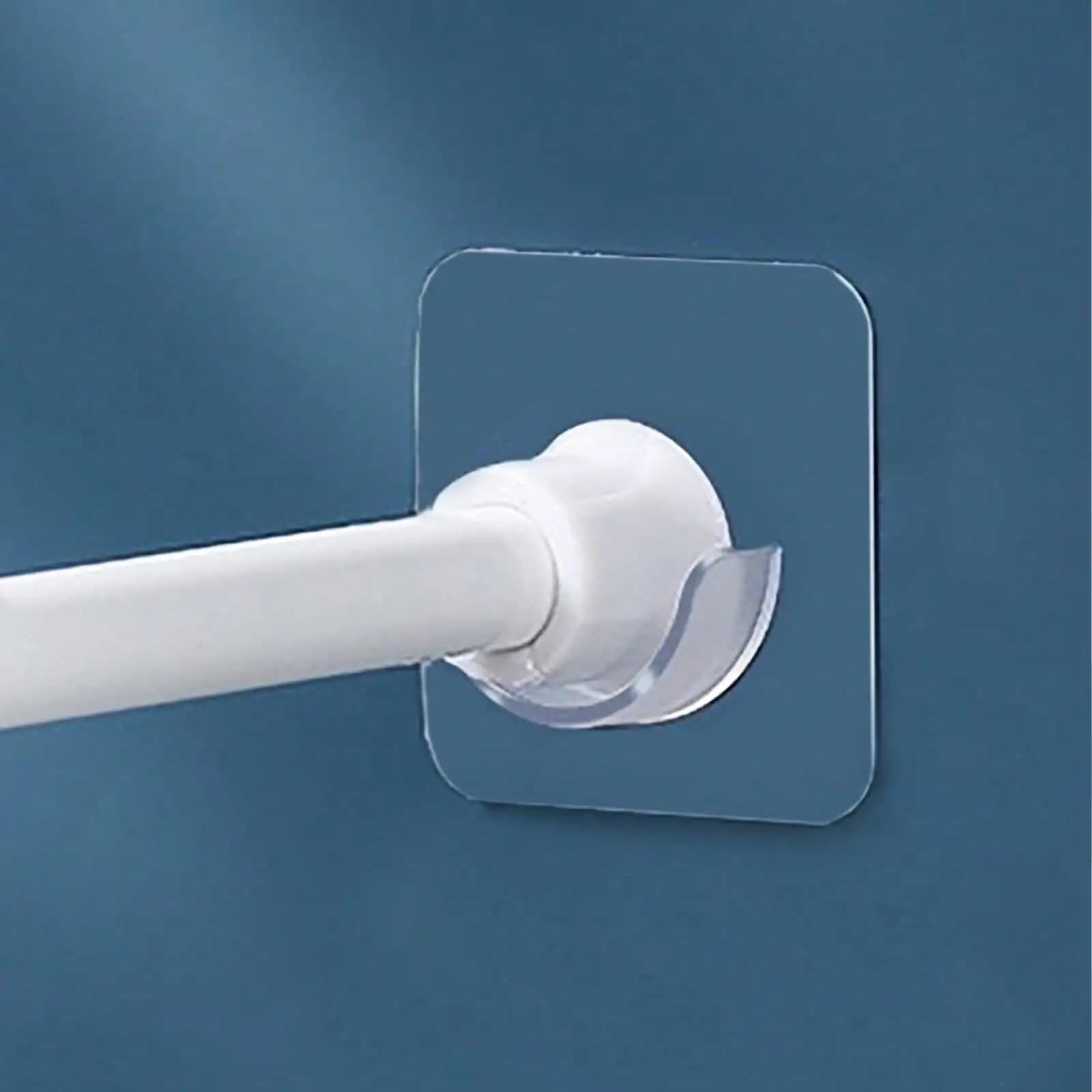 2 Pack Adhesive Shower Curtain Rod Holder No Drill Transparent Tension Rod Brackets Strong Hold Wall Mount Hooks for Bathroom and Kitchen