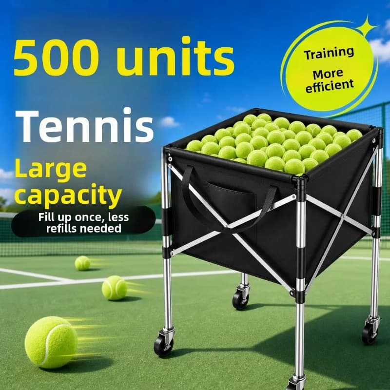 Large Capacity Portable Tennis Coach Folding Ball Basket Cart Wheels Tennis Storage Box Cart Portable Tennis Cart Pick Up Cart