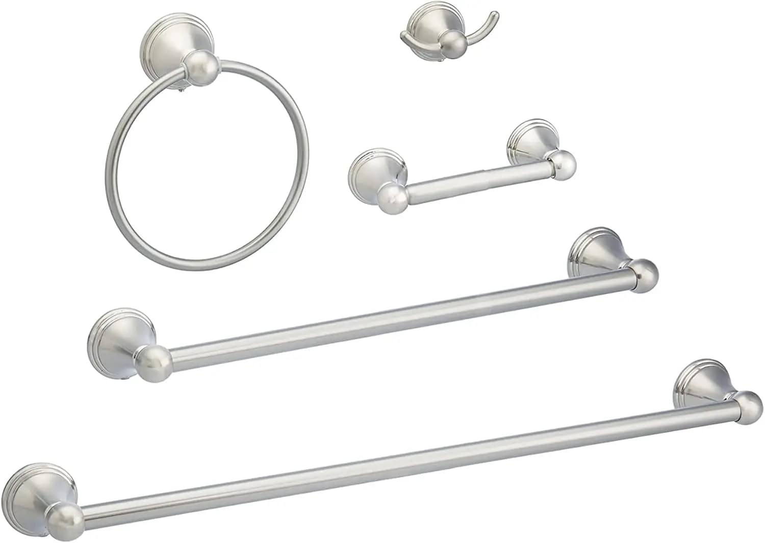 5 Piece Bathroom Hardware Set Satin Nickel Towel Bar Toilet Paper Holder Towel Ring Robe Hook