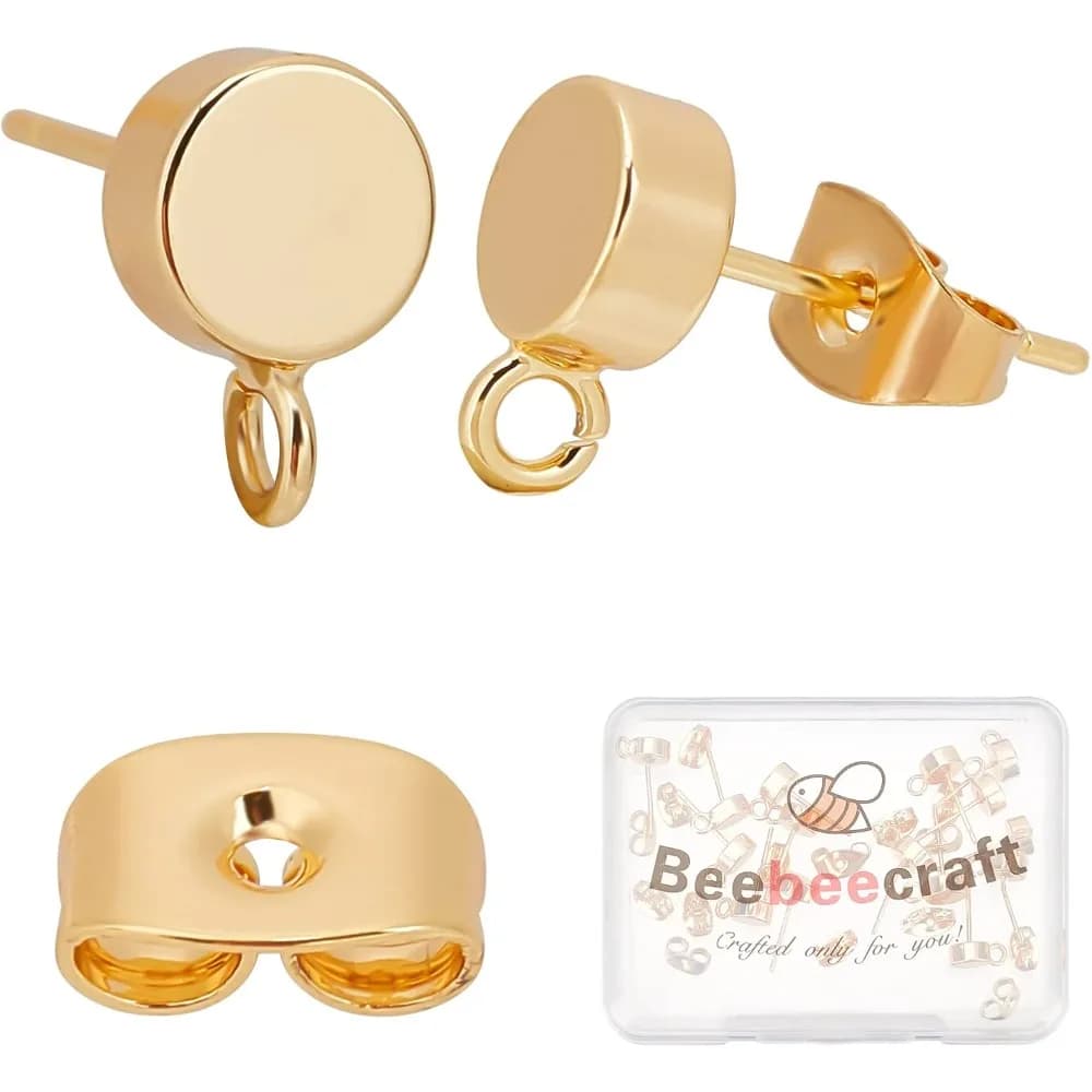 Orecchini a bottone placcati in oro 18 carati da 20 pezzi Perni in argento sterling 925 Piccoli orecchini rotondi piatti con anello e orecchino a farfalla