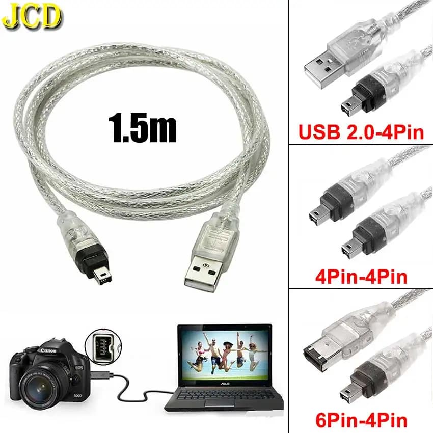 JCD Per 1394 Firewire USB 4P 6P a 4Pin IEEE 1394 Cavo di collegamento per videocamera MINI DV HDV 1394 Cavo dati di acquisizione video per fotocamera