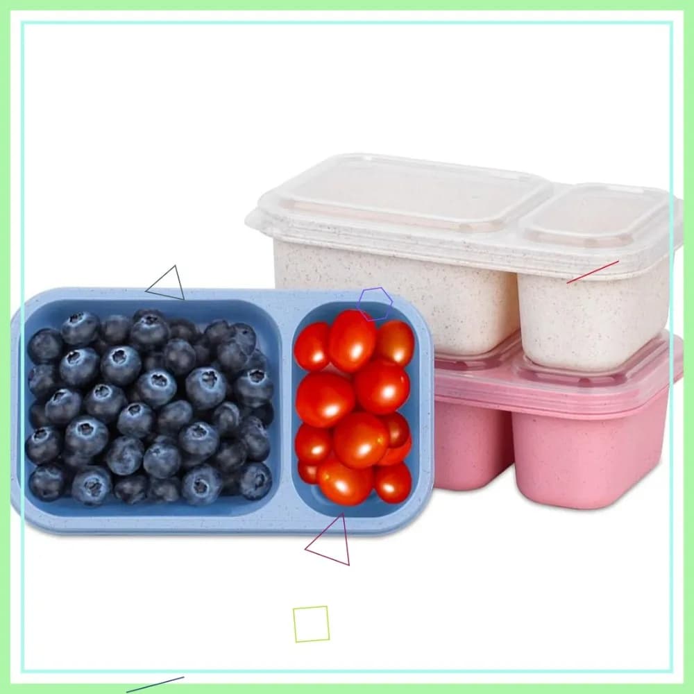 Contenitori per Snack Riutilizzabili a 2 Scomparti con Coperchi, in Paglia di Grano, per Conservazione Alimenti e Preparazione Pasti (Confezione da 3)