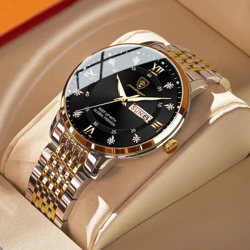 POEDAGAR Orologio da uomo delle migliori marche Orologio da polso da uomo al quarzo da uomo d'affari di lusso con data settimanale in acciaio inossidabile