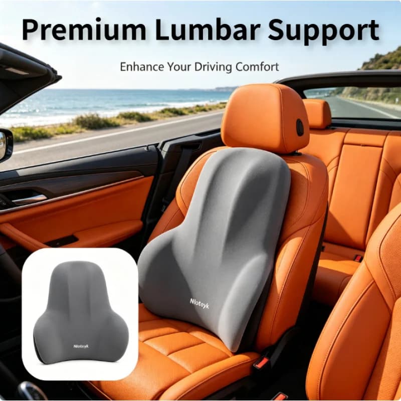 Cuscino Lombare Ergonomico in Memory Foam Premium (2 Pezzi) a Lento Ritorno, Antiscivolo e Lavabile per Auto, Ufficio e Casa