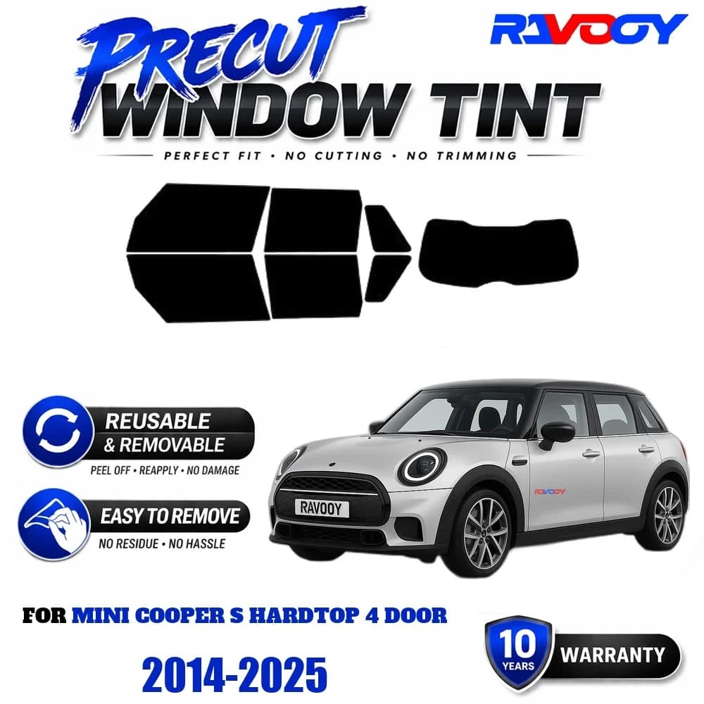 Precut Window Tint, Reusable Removable EPU Film, Custom Fit for Mini Cooper S Hardtop 4 Door 2014-2025, UV Heat Protection