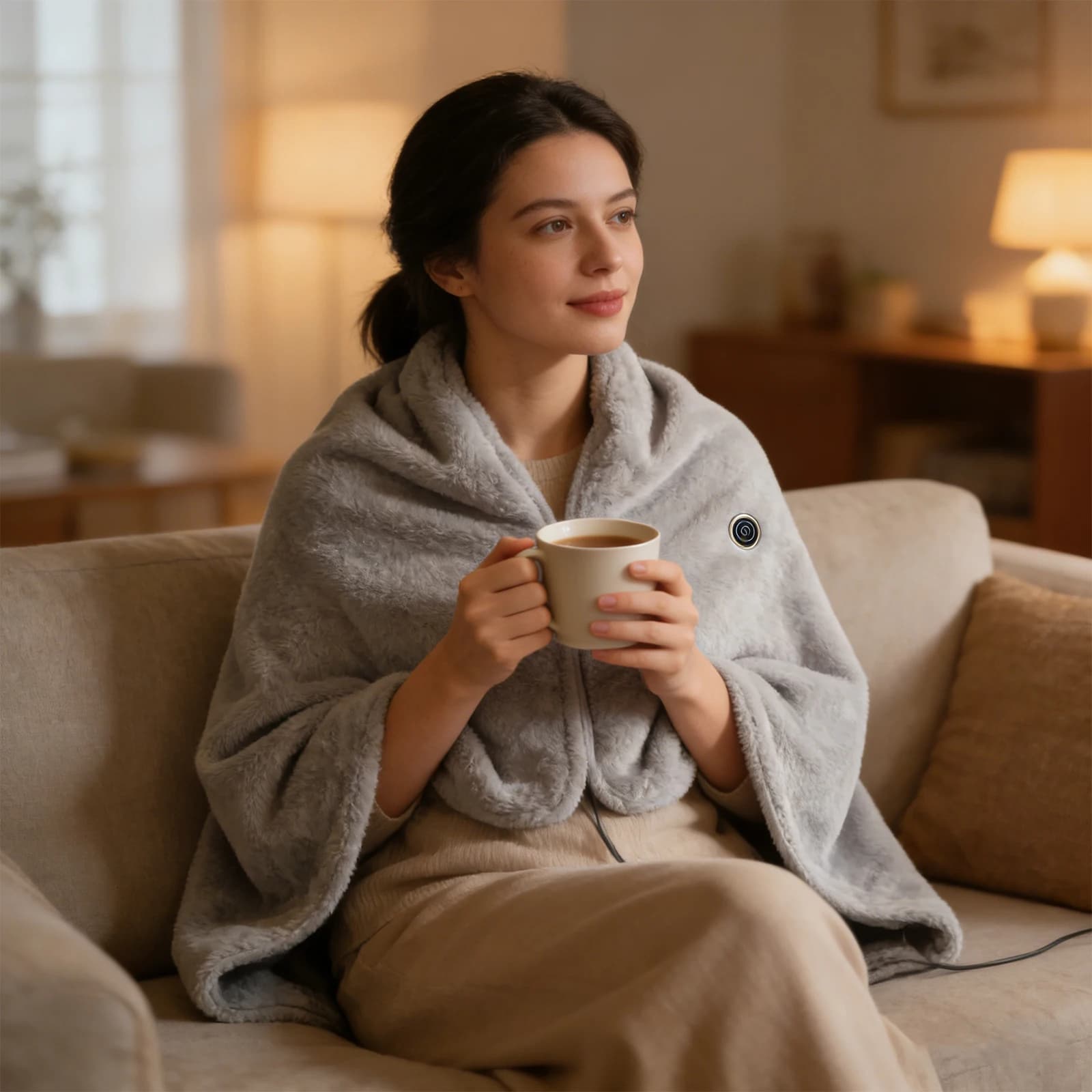 Coperta Elettrica Riscaldante Indossabile, Sciarpa Poncho USB Portatile con 3 Livelli di Calore, Lavabile in Lavatrice, per Interni ed Esterni