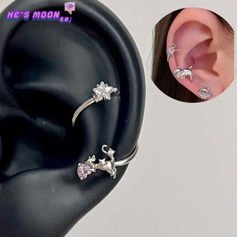 Simple Punk Stainless Steel Ear Cuff - Women's No-Pierced Ear Bone Clip-On Earrings | Crystal Star Ear Wrap Clips Jewelry