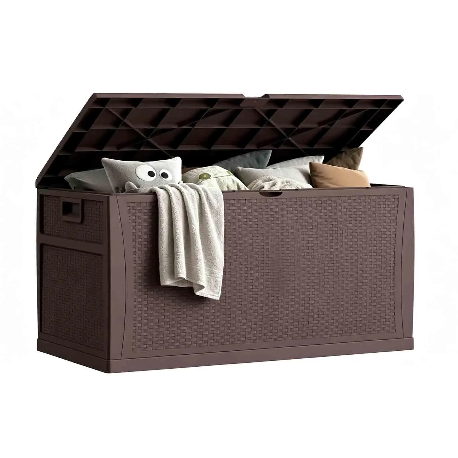 100 Gallon Outdoor Storage Box, Lockable Waterproof Package Delivery Boxes for Outside, Resin Outdoor Storage Deck Box