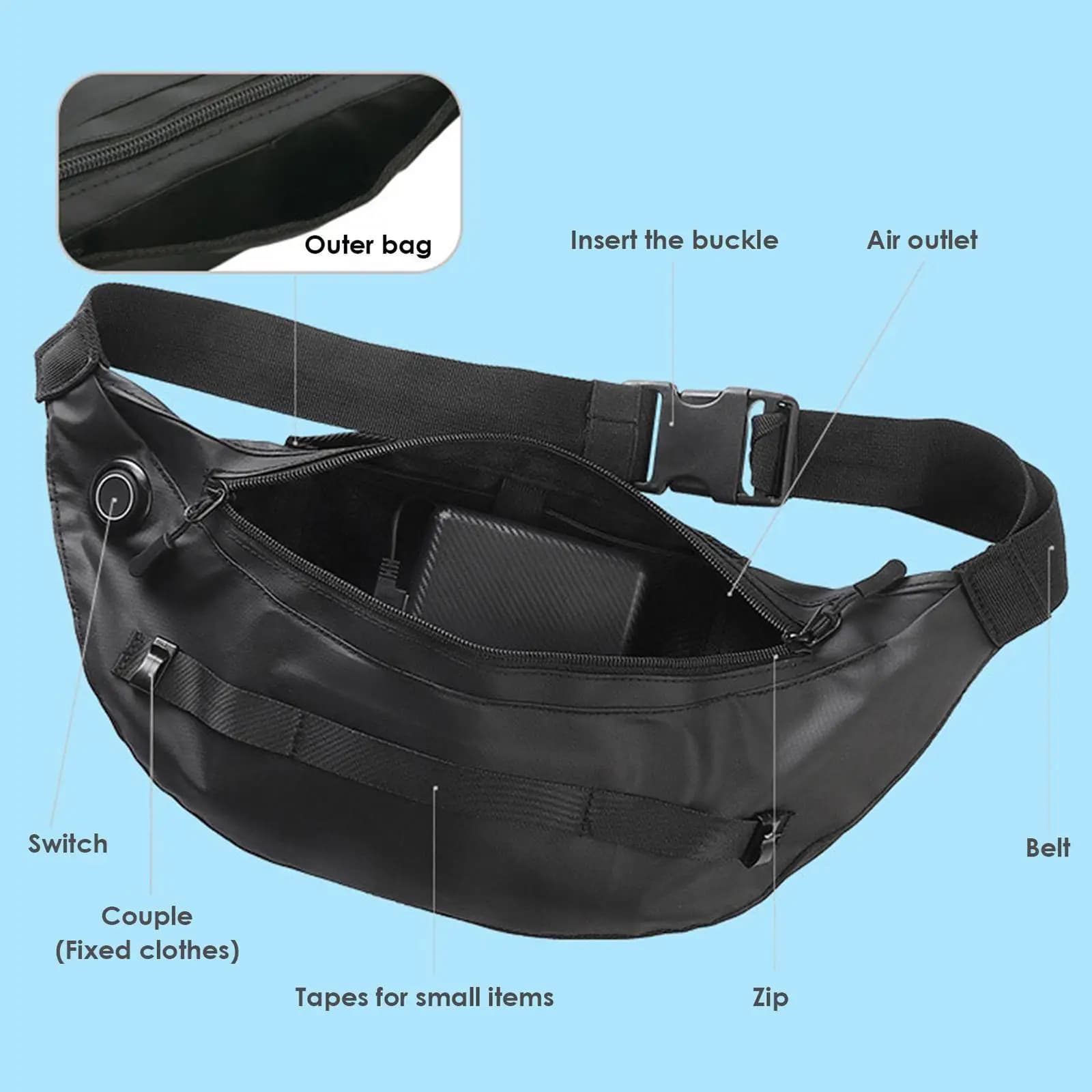 Marsupio multifunzionale leggero casual regolabile borse USB marsupio ventilatore per sport viaggi arrampicata escursionismo pesca