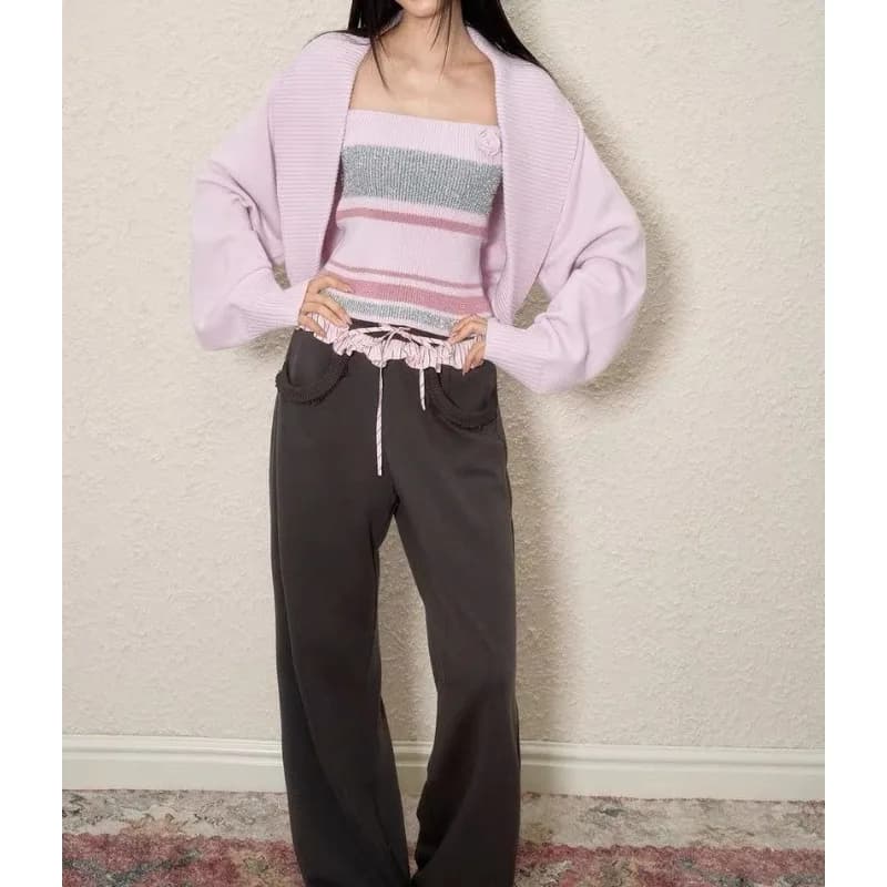 Purple Lazy Wind Knitted Blouse Women's Autumn New Xiaoxiangfeng Suspender Vest Two-piece Set Spice Girl Pure Desire Top