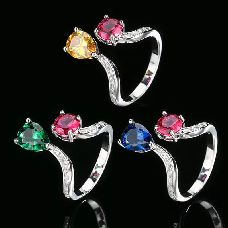 Gioielli Anello gioielli intarsiato con zirconi colorati Anello aperto da donna versatile di nicchia di lusso leggero di fascia alta